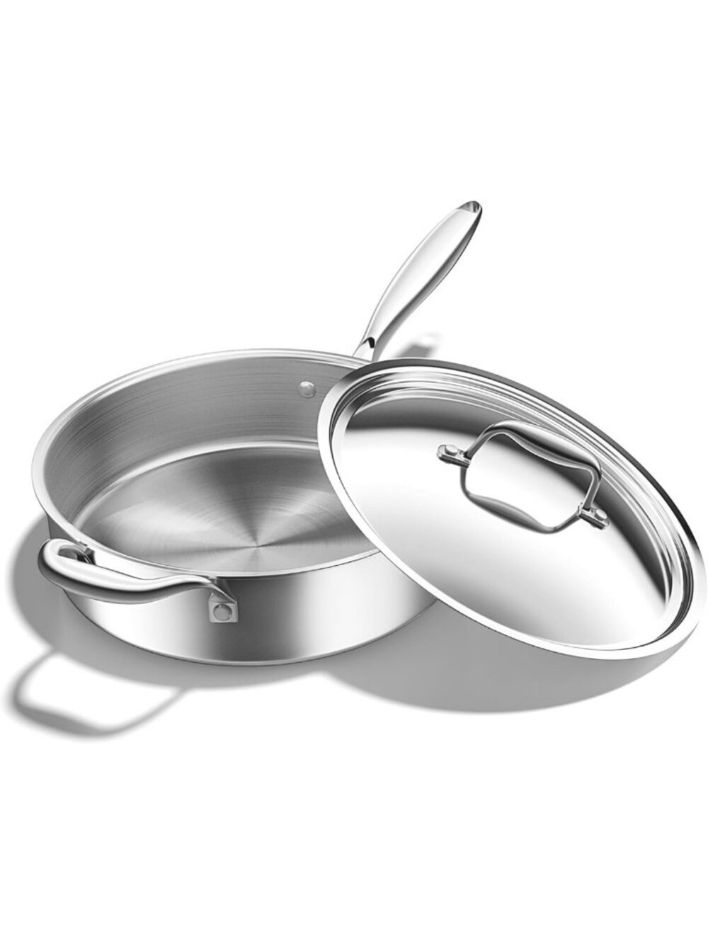 12-Inch Stainless Steel Frying Pan with Lid - Induction Compatible, Non-Toxic